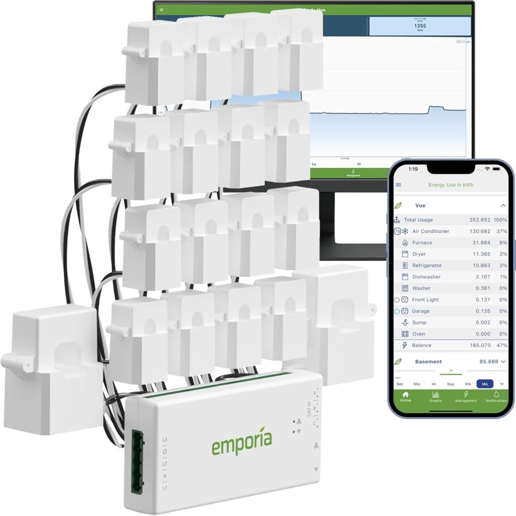 Emporia Gen 3 Smart Home Energy Monitor with 16 50A Circuit Level Sensors | Home Energy Automation and Control | Real Time Electricity Monitor/Meter | Solar/Net Metering Emporia Gen 3 Smart Home Energy Monitor with 16 50A Circuit Level Sensors | Home Energy Automation and Control | Real Time Electricity Monitor/Meter | Solar/Net Metering