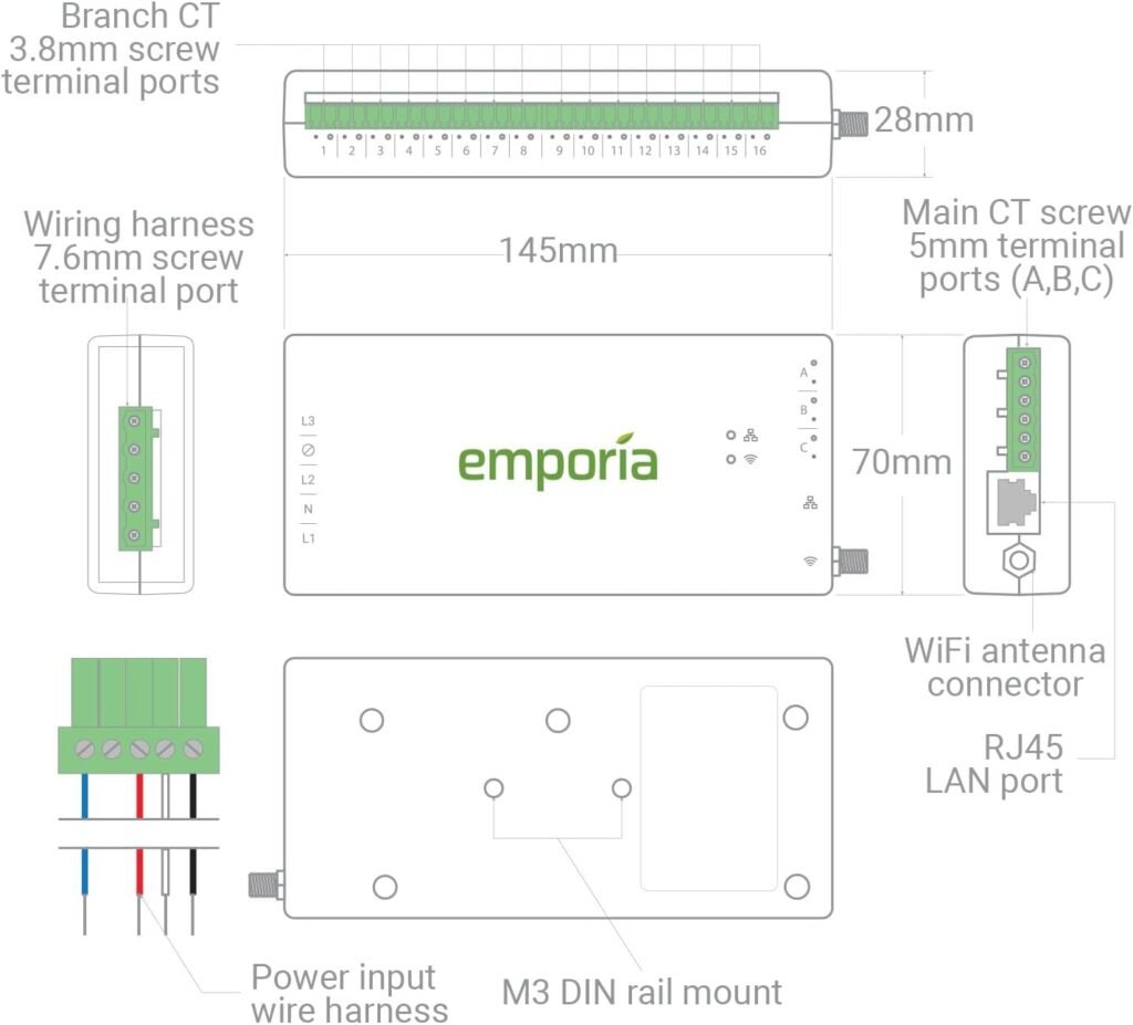 Emporia Gen 3 Smart Home Energy Monitor with 16 50A Circuit Level Sensors | Home Energy Automation and Control | Real Time Electricity Monitor/Meter | Solar/Net Metering Emporia Gen 3 Smart Home Energy Monitor with 16 50A Circuit Level Sensors | Home Energy Automation and Control | Real Time Electricity Monitor/Meter | Solar/Net Metering