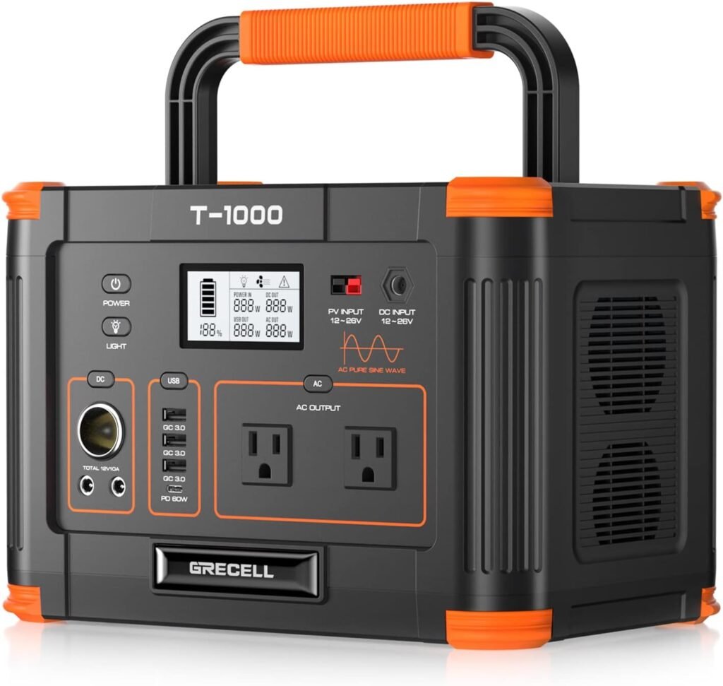 GRECELL 999Wh Solar Generator 1000W, Portable Power Station with 60W USB-C PD Output, 110V Pure Sine Wave AC Outlet Backup Lithium Battery for Outdoors Camping Travel Hunting Home (Peak 2000W) GRECELL 999Wh Solar Generator 1000W, Portable Power Station with 60W USB-C PD Output, 110V Pure Sine Wave AC Outlet Backup Lithium Battery for Outdoors Camping Travel Hunting Home (Peak 2000W)