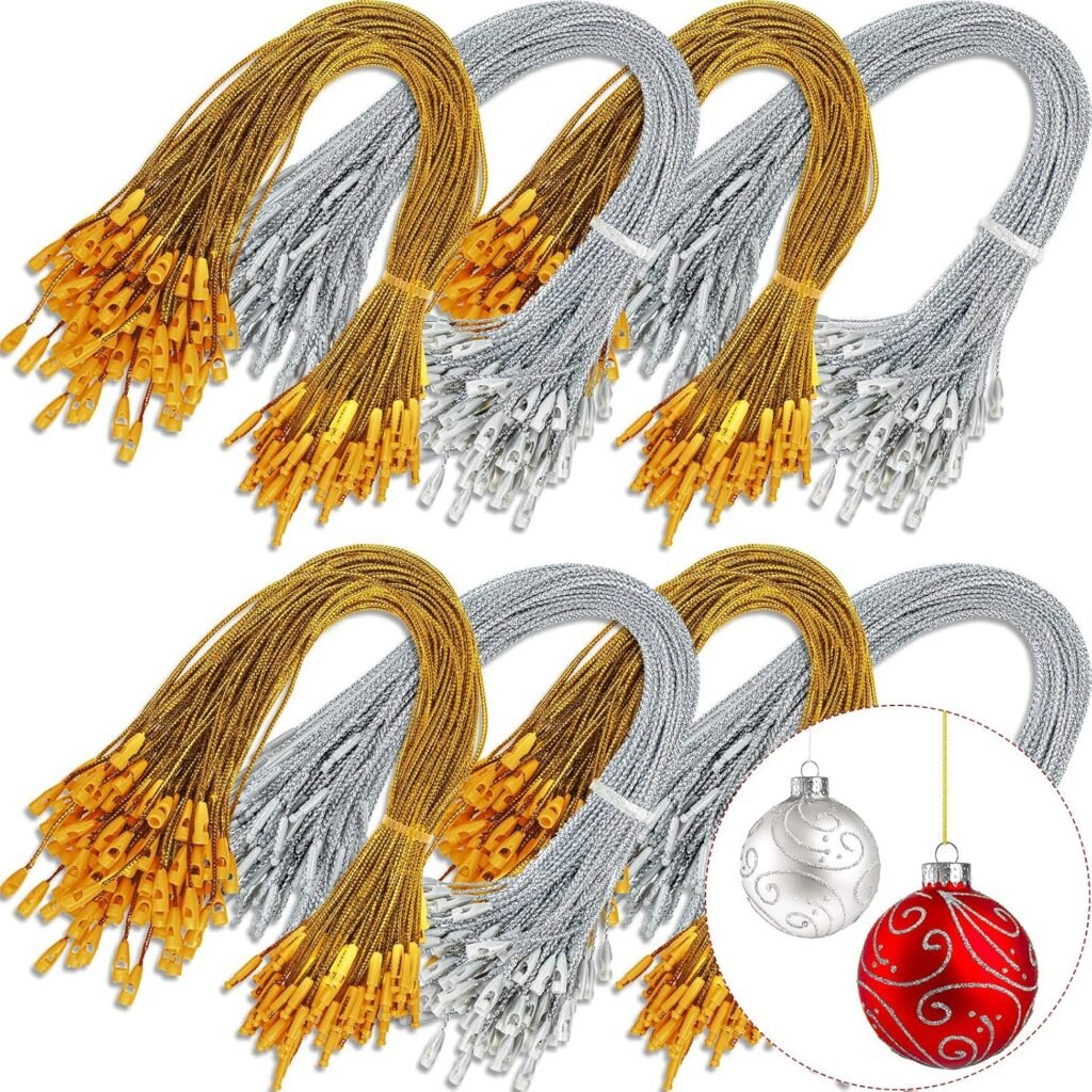 1000 Pieces Christmas Ornament Hooks Ornament Hangers Precut Cord Easy Locking with Snap Precut Hanging Ropes for Christmas Tree Holiday Party Hanging Decoration Strings(Gold, Silver) 1000 Pieces Christmas Ornament Hooks Ornament Hangers Precut Cord Easy Locking with Snap Precut Hanging Ropes for Christmas Tree Holiday Party Hanging Decoration Strings(Gold, Silver)