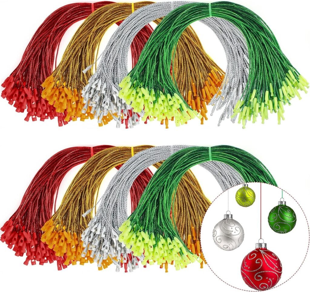 1000 Pieces Christmas Ornament Hooks Ornament Hangers Precut Cord Easy Locking with Snap Precut Hanging Ropes for Christmas Tree Holiday Party Hanging Decoration Strings(Gold, Silver) 1000 Pieces Christmas Ornament Hooks Ornament Hangers Precut Cord Easy Locking with Snap Precut Hanging Ropes for Christmas Tree Holiday Party Hanging Decoration Strings(Gold, Silver)