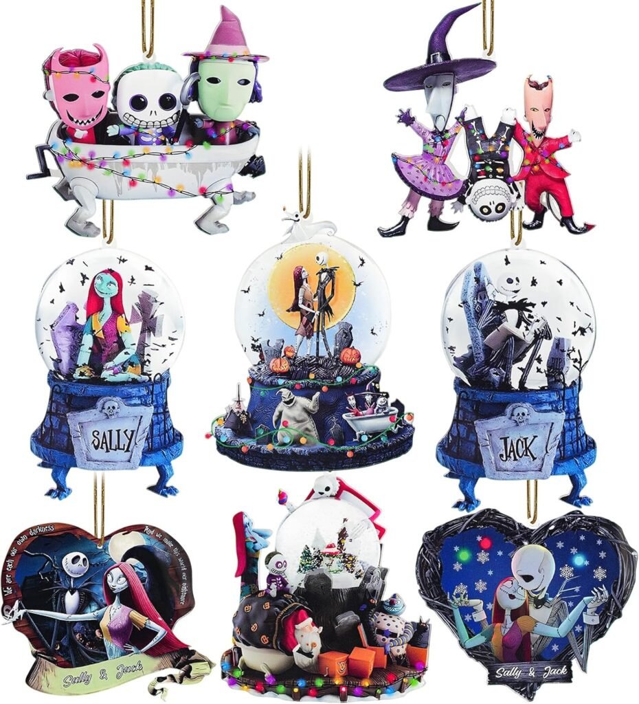 2024 Nightmare Before Christmas Tree Decorations, 8PCS Acrylic Cute Jack and Sally Pendants Hanging, 2D Flat Tree Ornaments with Printing and Car Interior, 10cm/3.93in 2024 Nightmare Before Christmas Tree Decorations, 8PCS Acrylic Cute Jack and Sally Pendants Hanging, 2D Flat Tree Ornaments with Printing and Car Interior, 10cm/3.93in