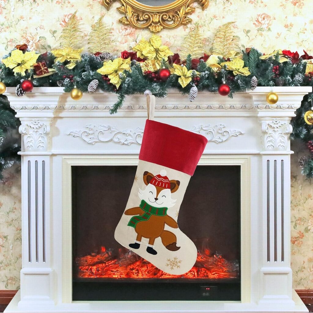 DearSun 18 Dia Personalized Christmas Stocking with Embroidered Names, Poinsettia Flower Design Quality Linen Stockings for Holiday Family Decor (Poinsettia Flower) DearSun 18 Dia Personalized Christmas Stocking with Embroidered Names, Poinsettia Flower Design Quality Linen Stockings for Holiday Family Decor (Poinsettia Flower)