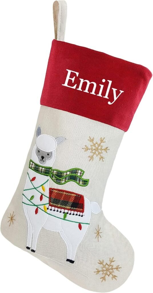 DearSun 18 Dia Personalized Christmas Stocking with Embroidered Names, Poinsettia Flower Design Quality Linen Stockings for Holiday Family Decor (Poinsettia Flower) DearSun 18 Dia Personalized Christmas Stocking with Embroidered Names, Poinsettia Flower Design Quality Linen Stockings for Holiday Family Decor (Poinsettia Flower)