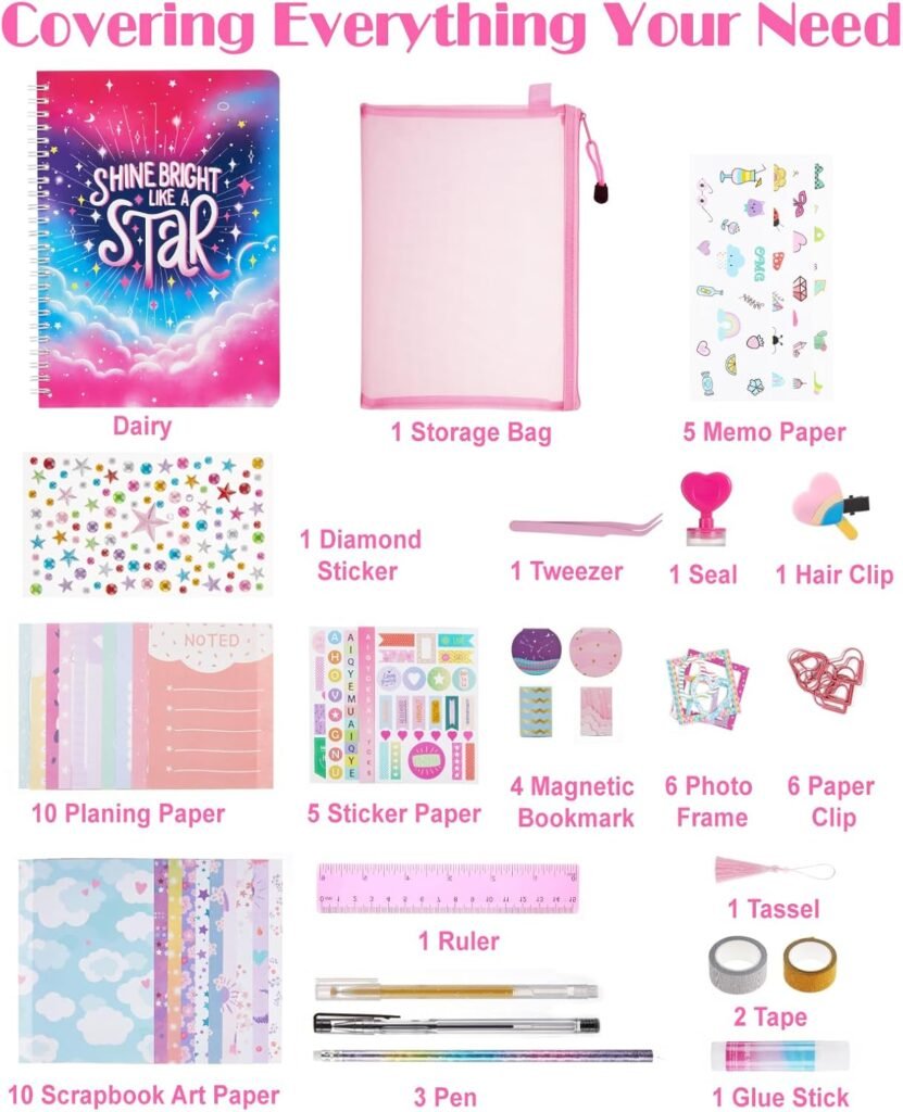 Journal Kit for Girls - 59 Pcs Gifts for Ages 8-12 Year Old Girl Birthday Gift - Scrapbook Kit, journaling Supplies, Stationary Set Arts And Crafts for Kids, Journal kit for Girls, Teen Girl Gifts Journal Kit for Girls - 59 Pcs Gifts for Ages 8-12 Year Old Girl Birthday Gift - Scrapbook Kit, journaling Supplies, Stationary Set Arts And Crafts for Kids, Journal kit for Girls, Teen Girl Gifts