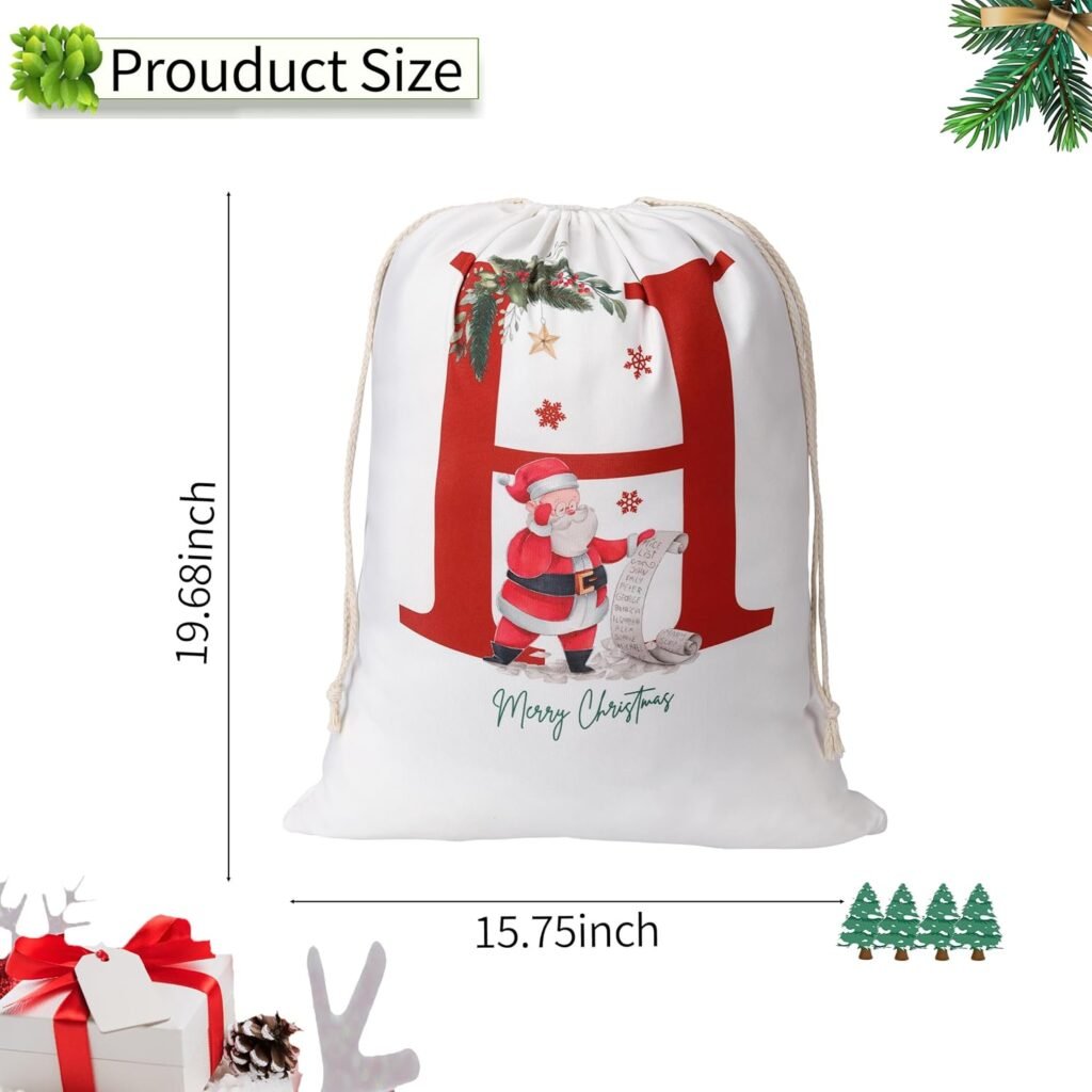 Leziazany Initial Christmas Santa Sack Personalized Monogram E Christmas Gift Bag with Drawstring Large Reusable Canvas Santa Bag for New Year Christmas Party Supplies Favors… Leziazany Initial Christmas Santa Sack Personalized Monogram E Christmas Gift Bag with Drawstring Large Reusable Canvas Santa Bag for New Year Christmas Party Supplies Favors…