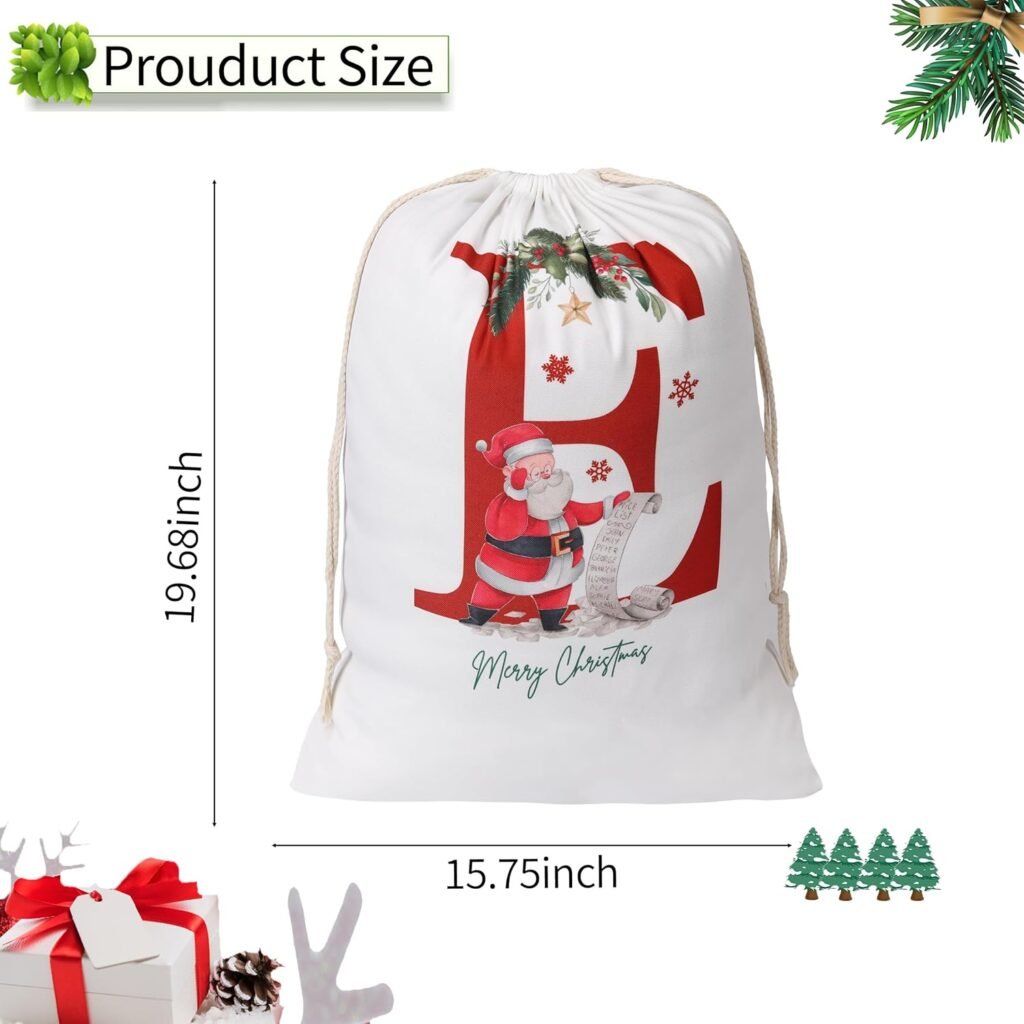 Leziazany Initial Christmas Santa Sack Personalized Monogram E Christmas Gift Bag with Drawstring Large Reusable Canvas Santa Bag for New Year Christmas Party Supplies Favors… Leziazany Initial Christmas Santa Sack Personalized Monogram E Christmas Gift Bag with Drawstring Large Reusable Canvas Santa Bag for New Year Christmas Party Supplies Favors…