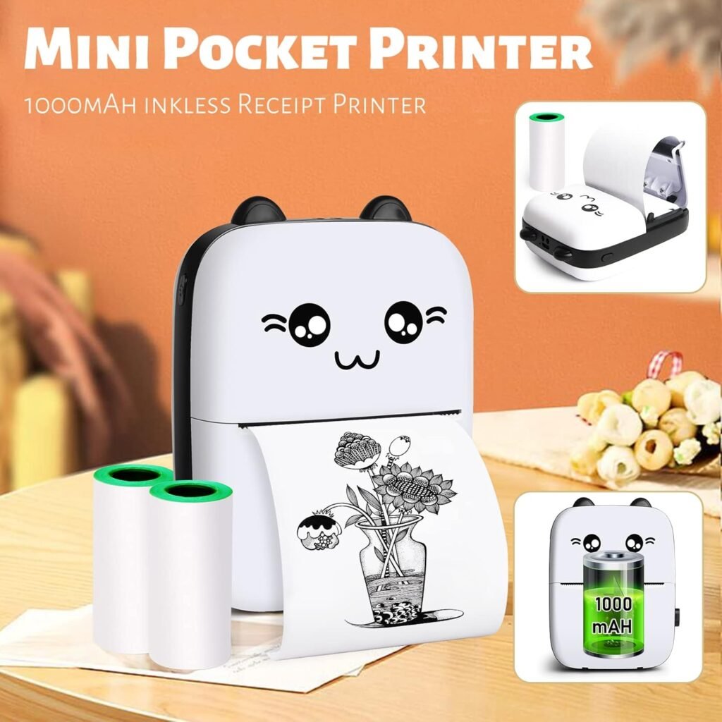 Mini Pocket Bluetooth Printer-Portable Thermal Printer with 10 Roll Papers for Journal/DIY Scrapbook/Travel/Notes/Lists/Label/Memo, Receipt Printer for Children Women Gifts Kids Christmas Mini Pocket Bluetooth Printer-Portable Thermal Printer with 10 Roll Papers for Journal/DIY Scrapbook/Travel/Notes/Lists/Label/Memo, Receipt Printer for Children Women Gifts Kids Christmas