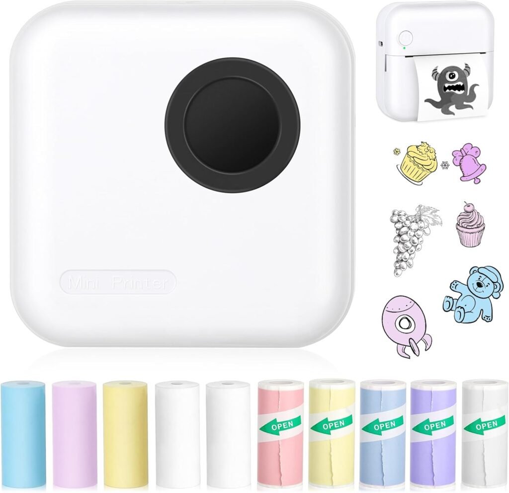 Mini Pocket Bluetooth Printer-Portable Thermal Printer with 10 Roll Papers for Journal/DIY Scrapbook/Travel/Notes/Lists/Label/Memo, Receipt Printer for Children Women Gifts Kids Christmas Mini Pocket Bluetooth Printer-Portable Thermal Printer with 10 Roll Papers for Journal/DIY Scrapbook/Travel/Notes/Lists/Label/Memo, Receipt Printer for Children Women Gifts Kids Christmas