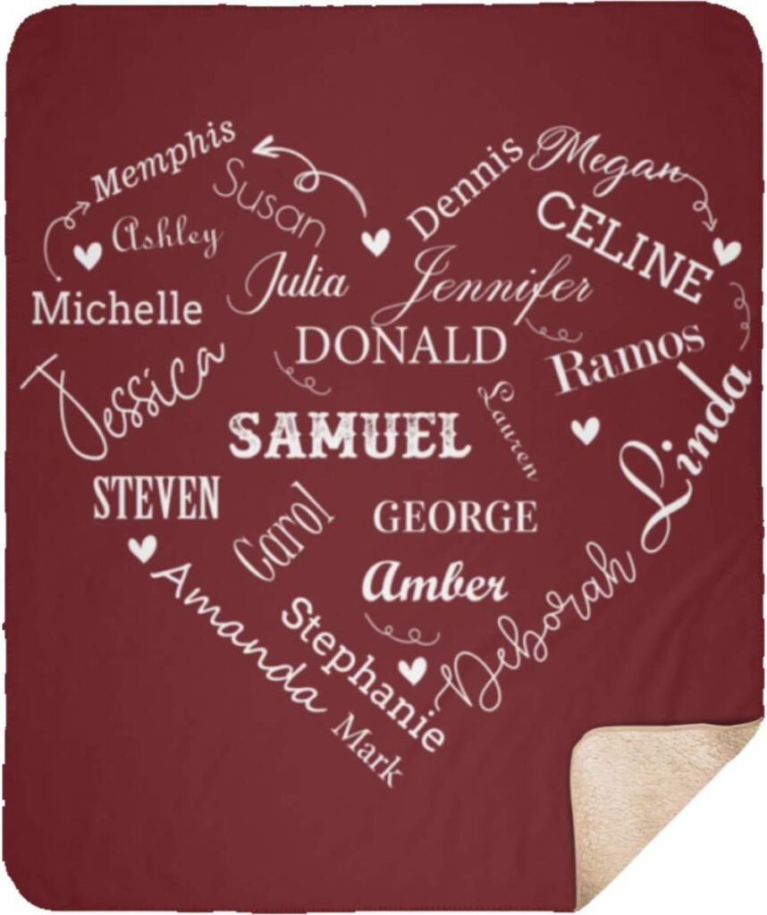Personalized Name Blankets for Wife, Mom, Grandma Grandpa. Custom Blanket from Your Names. Close to Heart Customized Throw. Gift for Mothers Day, Christmas (Burgundy, Sherpa) Personalized Name Blankets for Wife, Mom, Grandma Grandpa. Custom Blanket from Your Names. Close to Heart Customized Throw. Gift for Mothers Day, Christmas (Burgundy, Sherpa)