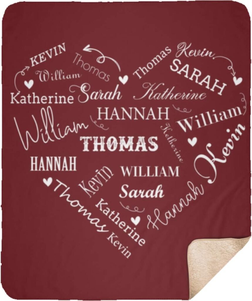Personalized Name Blankets for Wife, Mom, Grandma Grandpa. Custom Blanket from Your Names. Close to Heart Customized Throw. Gift for Mothers Day, Christmas (Burgundy, Sherpa) Personalized Name Blankets for Wife, Mom, Grandma Grandpa. Custom Blanket from Your Names. Close to Heart Customized Throw. Gift for Mothers Day, Christmas (Burgundy, Sherpa)