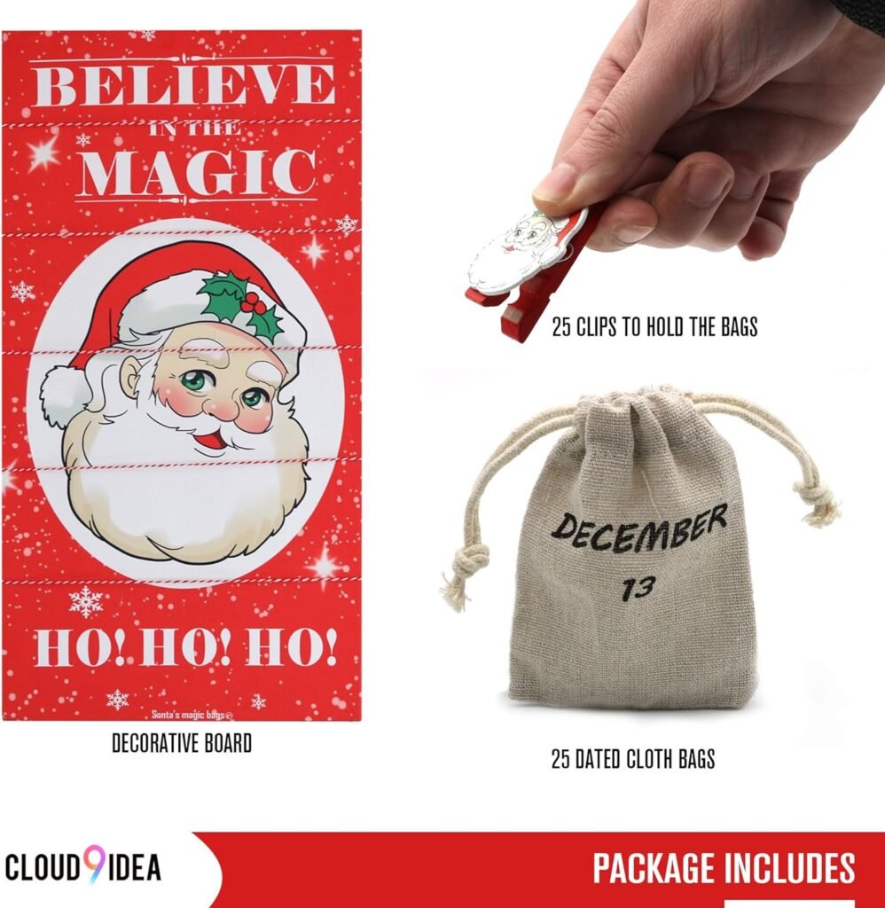 Santas Magic Bags for Girls Boys | Holiday Countdown Wall Decor with Burlap Pockets | Pouches for Personalized Christmas Gift List of Kids Adults | Reusable Toy, Candy, Jewelry Bag Santas Magic Bags for Girls Boys | Holiday Countdown Wall Decor with Burlap Pockets | Pouches for Personalized Christmas Gift List of Kids Adults | Reusable Toy, Candy, Jewelry Bag